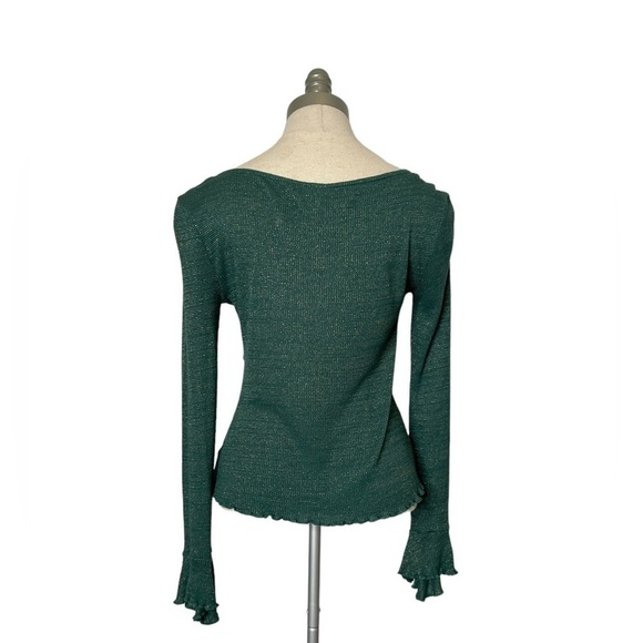 Free People Intimately Say When Metallic Green Ruched Tie Long Sleeve Shirt M - Picture 10 of 14